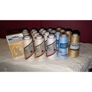 Vintage Serger Thread Lot 20 Spools 3000 yds Ea NEW Blue White‎ Gold Cream Maxi